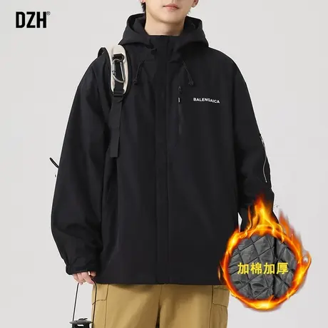 男士黑色夹棉外套男秋冬款加厚冲锋衣男款棉服冬季男装防风衣棉衣图片