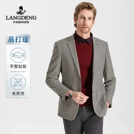 浪登男士2024款春季复古千鸟格西装英伦绅士休闲百搭商务西服外套图片