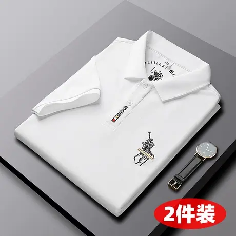 夏季男士polo衫刺绣翻领短袖t恤潮牌白色薄款夏装商务休闲体恤衫图片