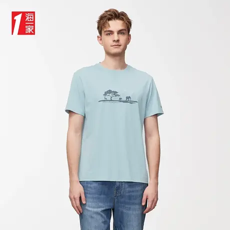海一家清新休闲短T2023夏季新款时尚动物印花舒适圆领短袖T恤男商品大图