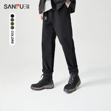三福2022冬男士简约直筒工装休闲裤 时尚加绒加厚长裤男467164商品大图