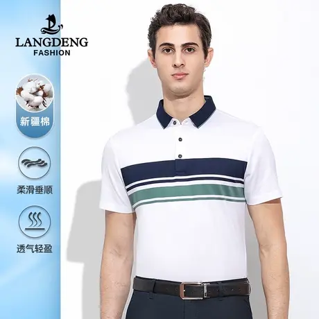 浪登2023夏季新款男士商务polo衫休闲百搭条纹短袖T恤衫男上衣商品大图