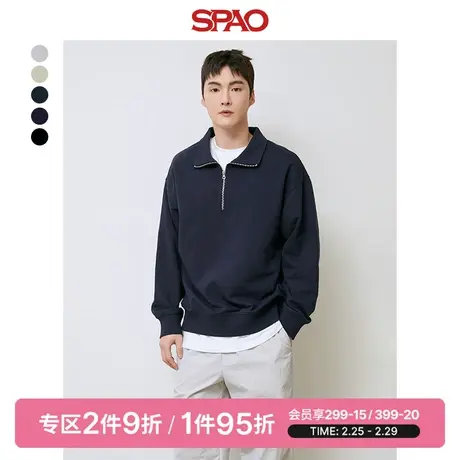 SPAO韩国春季新品男女情侣装休闲加绒半拉链卫衣SPMWD4TU03图片