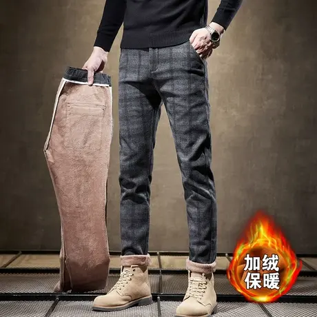 男士加绒加厚休闲裤2023秋冬款裤子小脚裤长裤加肥加大码冬装男装图片