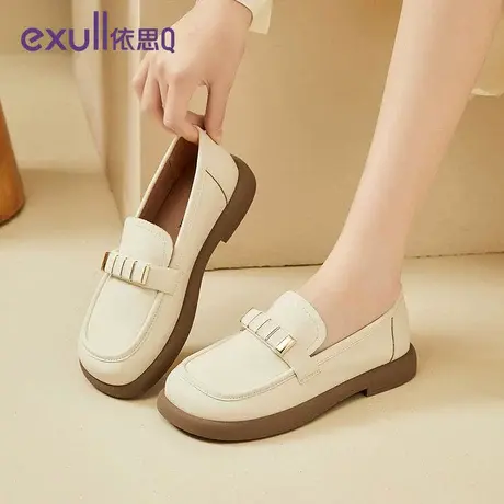 依思q厚底乐福鞋女冬季2023新款法式复古一脚蹬软皮气质小皮鞋女商品大图