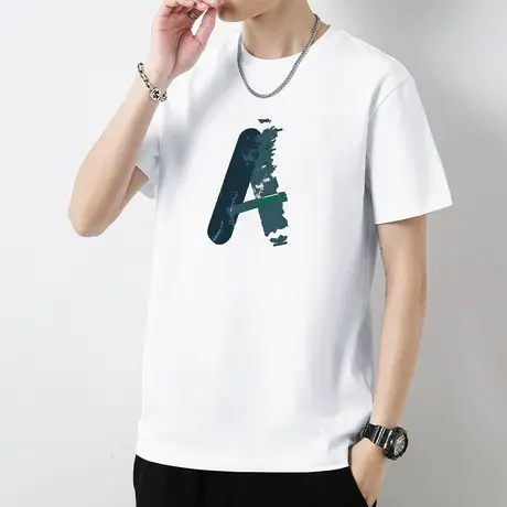 重磅纯棉t恤男士短袖宽松夏季半袖圆领上衣服全棉液氨长绒棉体恤商品大图