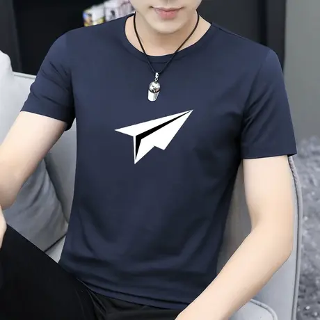 莫代尔短袖t恤男装夏季冰丝速干凉感半袖修身圆领上衣服潮流体恤商品大图