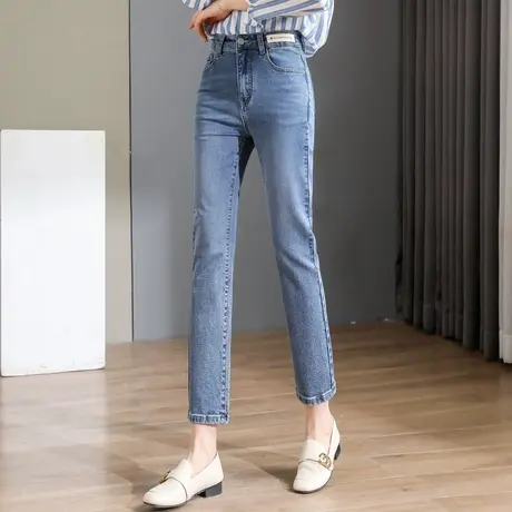 时尚气质百搭牛仔裤2023年秋季新款女士简约高腰显瘦通勤直筒长裤图片
