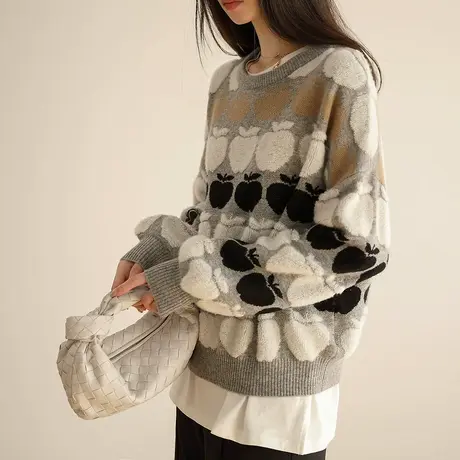 嘉茱莉2023年新款毛衣复古日系早秋上衣慵懒风宽松设计感小众秋冬商品大图