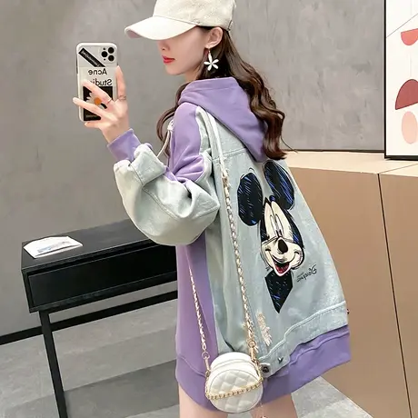 牛仔外套女设计感小众韩版宽松慵懒拼接连帽上衣春装2022新款爆款商品大图