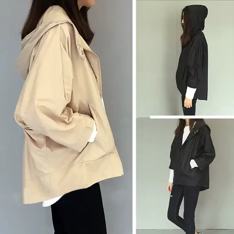 炸街撞色薄款防晒衣连帽外套女2021夏季欧货潮牌新款拉链开衫风衣商品大图