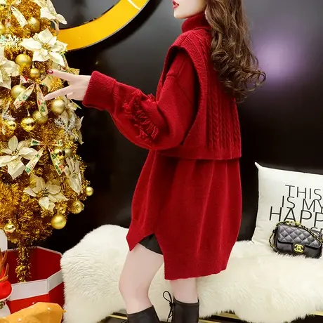 秋冬小个子显高高领毛衣两件套女2023新款韩系慵懒风软糯针织套装图片