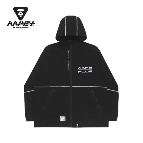 AAPE+运动男装秋冬字母印花拼接拉链连帽休闲外套7512XXI图片