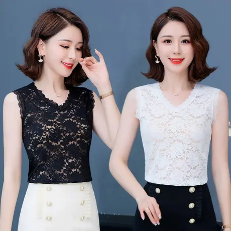 蕾丝v领上衣女式秋冬2022新款温柔绝美白色小衫气质内搭衬衫上衣商品大图