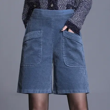 灯芯绒五分裤女阔腿裤春秋2023新款高腰宽松直筒短裤显瘦休闲裤子商品大图