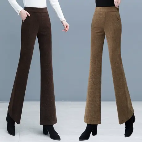 雪尼尔微喇裤女高腰垂感秋冬季2023年新款休闲加绒加厚提花喇叭裤商品大图