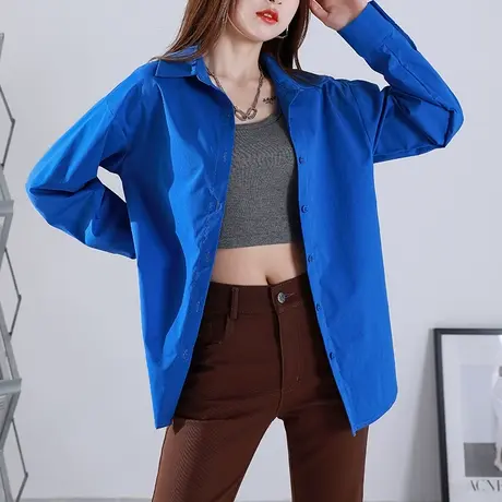 蓝色衬衣女夏2023新款长袖开衫夏季薄款卫衣宽松设计感中长款上衣图片