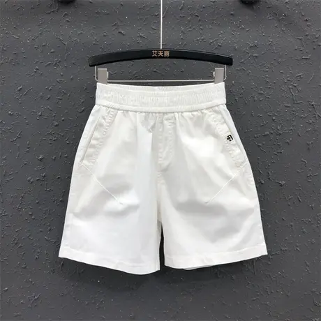 白色休闲牛仔五分裤女2023夏季新款欧货松紧腰宽松高腰阔腿裤短裤图片