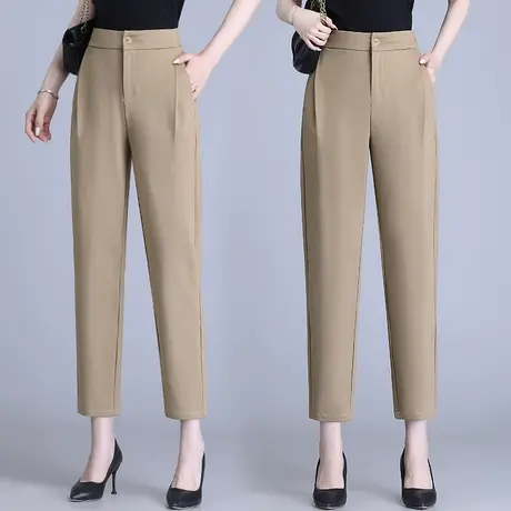 卡其色哈伦裤子夏季薄款中年女士休闲裤高腰显瘦老爹裤宽松萝卜裤图片