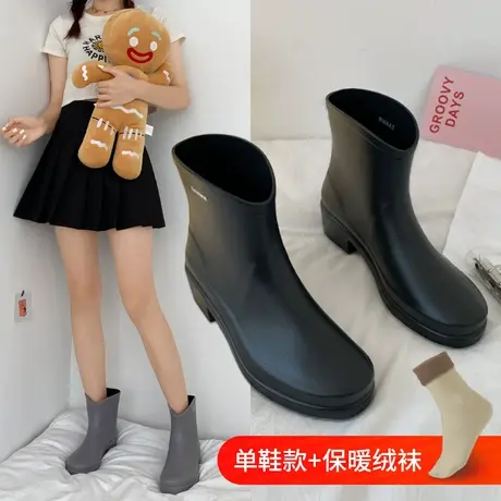 雨鞋女时尚款外穿加绒漂亮胶鞋防水防滑雨靴冬天水靴子加棉成人图片