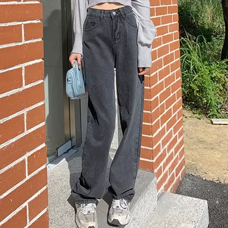 牛仔裤女2021秋冬宽松设计感小众显瘦直筒高腰小个子阔腿裤潮ins图片