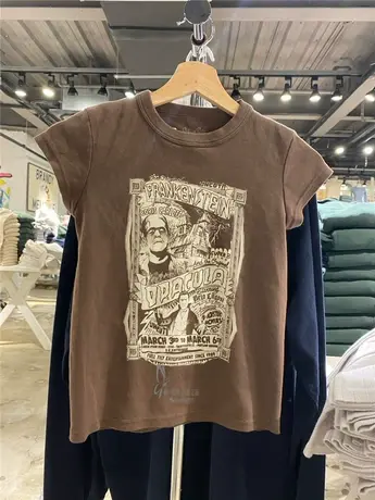 2022夏季新款科学怪人印花上衣 bm美式修身百搭短袖t恤女INS潮商品大图