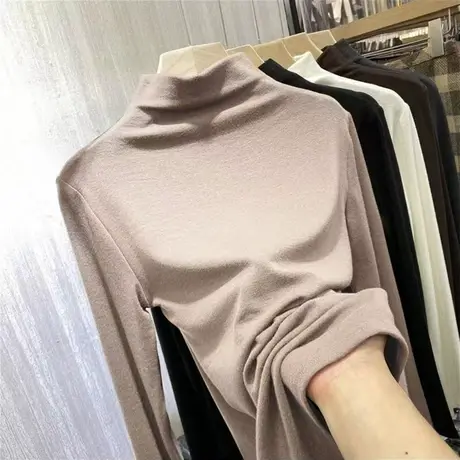 高领打底衫女长袖秋冬韩版薄款紧身内搭t恤洋气修身纯色超火上衣图片