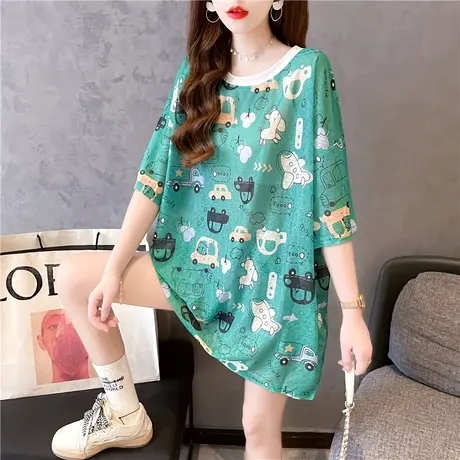 短袖t恤女夏季韩版宽松大码女装冰丝薄款防晒衣中长款罩衫上衣服图片
