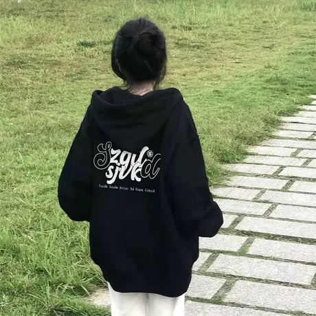 设计感连帽拉链卫衣女秋冬加绒加厚ins潮牌国潮宽松大码开衫外套图片