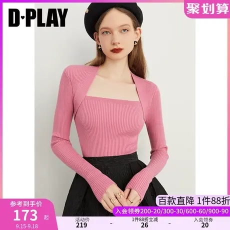 DPLAY秋装季新甜美减龄草莓果酱粉修身长袖针织衫套头毛衣商品大图