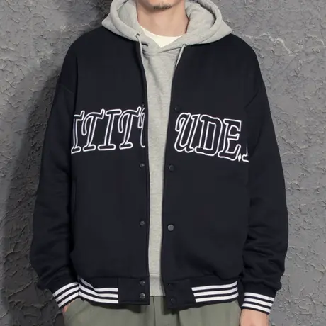 摇粒绒秋季新款棒球服男士日系潮牌飞行夹克教练刺绣外套棒球衫潮图片