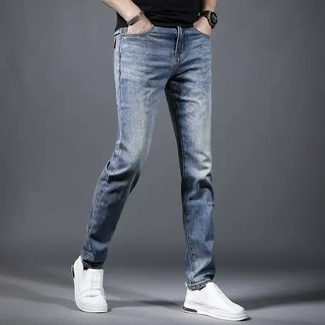 春夏季牛仔裤男2023新款蓝色修身潮牌男士弹力百搭薄款小脚裤子男商品大图