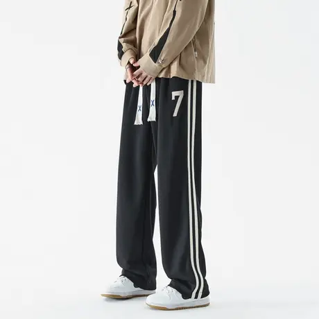 黑色休闲裤子男生夏季薄款直筒卫裤春秋新款宽松阔腿男士运动长裤图片