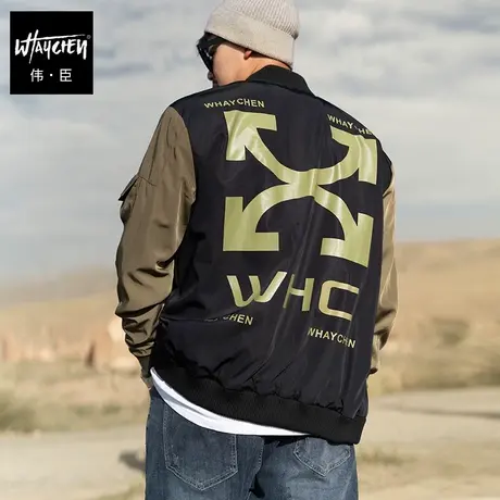 伟臣潮牌大码男装春秋棒球服飞行立领夹克胖子加肥加大肥佬外套商品大图