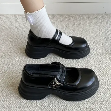 法式玛丽珍女鞋2023春夏季新款中跟粗跟小皮鞋英伦风厚底圆头单鞋商品大图