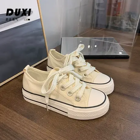 可爱圆头奶白色帆布鞋女2023年夏季新款学生百搭休闲丑萌圆头潮鞋商品大图