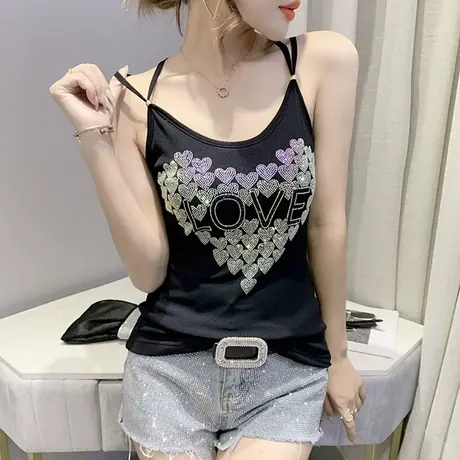 吊带背心女夏季小众设计感烫钻外穿内搭西装打底显瘦洋气无袖上衣商品大图