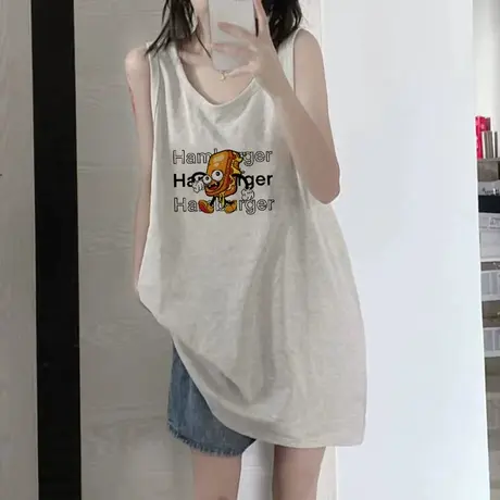 纯棉吊带坎肩背心无袖t恤女夏季设计感小众外穿宽松港风挂脖上衣商品大图
