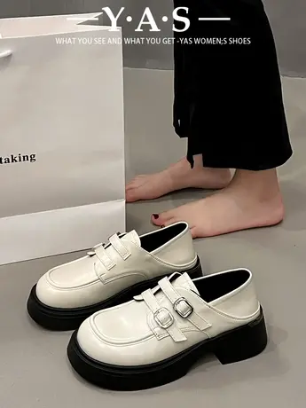 乐福鞋黑色两穿小皮鞋女2024年春秋季新款百搭复古英伦风增高潮鞋商品大图