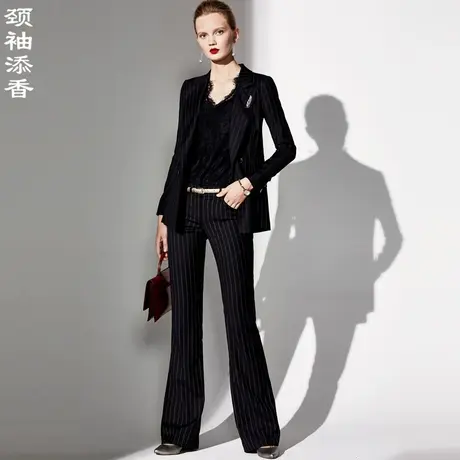 颈袖添香2023小西装套装新款时尚职业装羊毛长袖西服女套裤图片