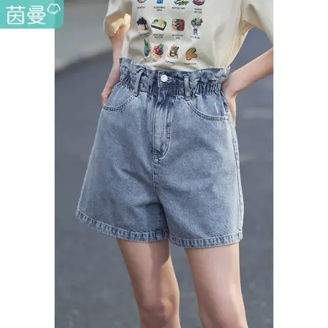 茵曼阔腿显瘦牛仔热裤女士2023夏季新款高腰松紧时尚休闲薄款短裤商品大图