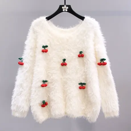 日系甜美立体樱桃毛衣女秋冬2023新款小清新宽松设计感针织衫上衣图片