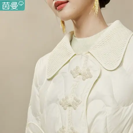 茵曼新中式轻薄羽绒服女装2023年冬季新款国风收腰中长款棉服外套图片