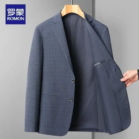 罗蒙休闲西服男2023春夏薄款轻商务潮流西装男格子中青年单西外套图片