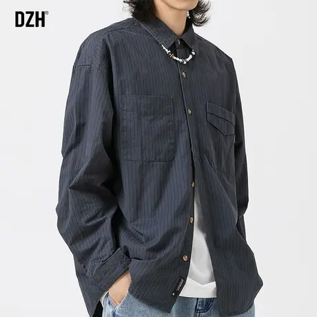 男士港风条纹衬衫男高级感痞帅纯棉长袖衬衣2023新款衣服秋装男款商品大图