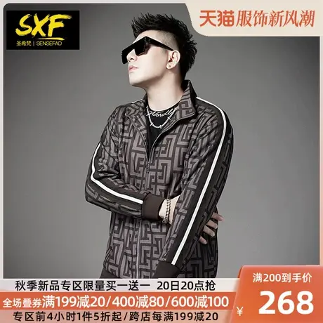 SXF圣希梵夹克男 满版老花翻领衣服2023新款街头潮流休闲男士外套商品大图