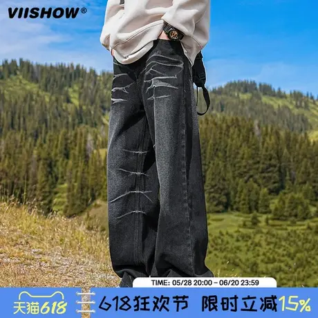 VIISHOW美式高街宽松直筒休闲裤男款百搭长裤新款潮流复古牛仔裤商品大图