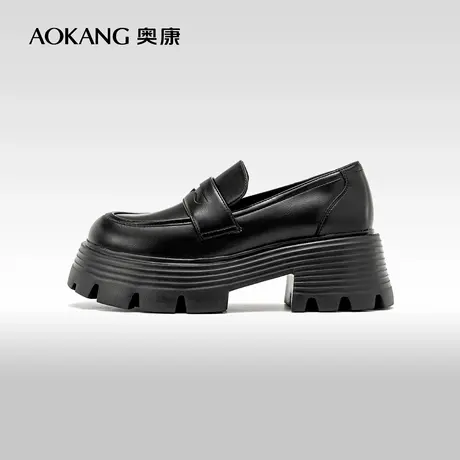 奥康女鞋 春秋季新款时髦学院风厚底乐福鞋增高小个子鞋百搭图片