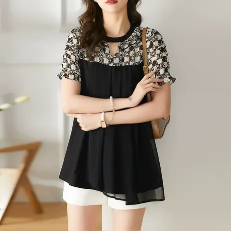 大码女装雪纺衫2023年夏季新款短袖别致时尚洋气胖MM小衫宽松遮肉商品大图