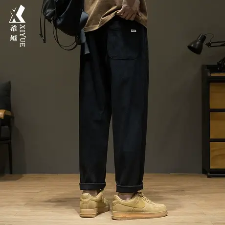 2023秋季新款灯芯绒休闲裤男生宽松大码水洗直筒裤子简约百搭男潮商品大图